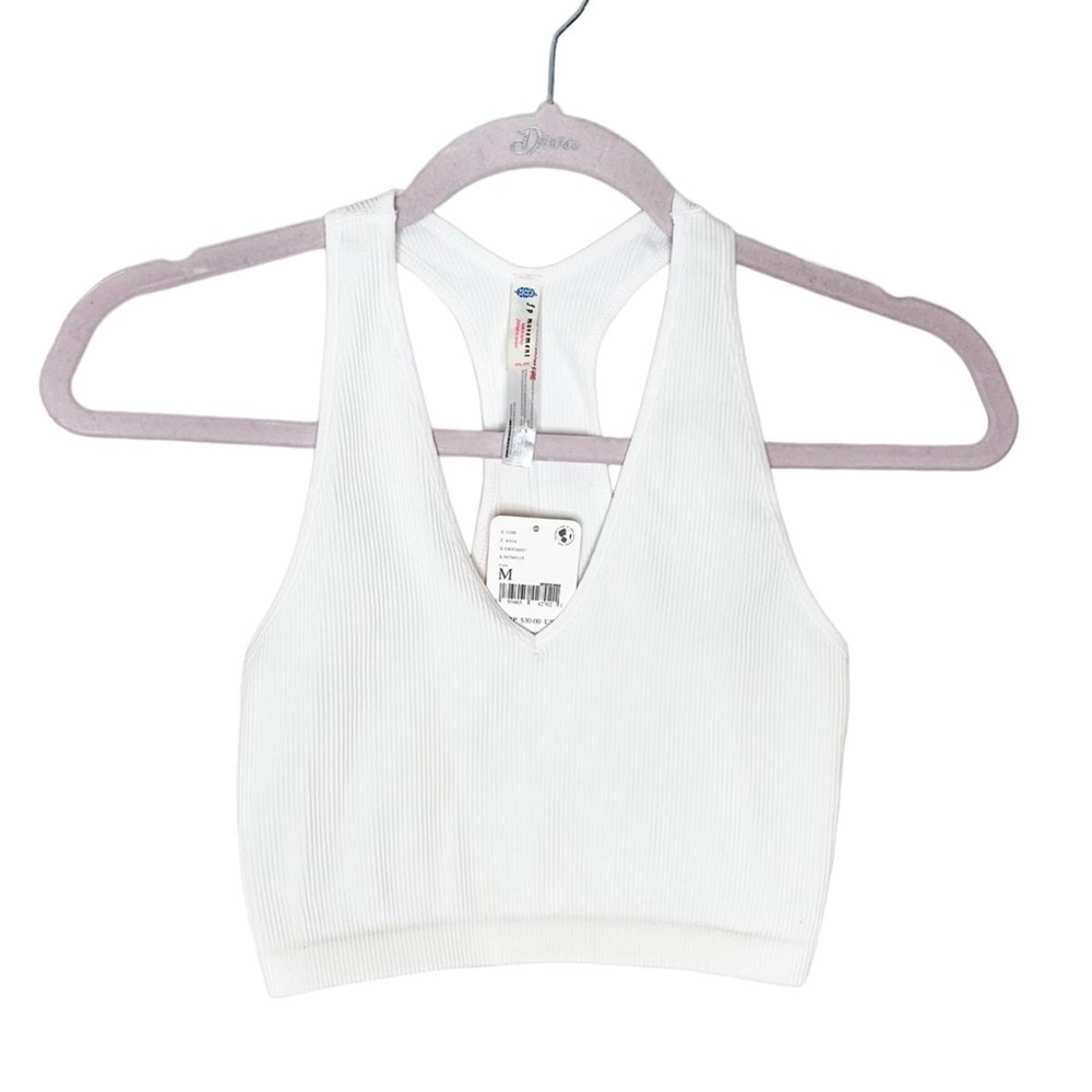 NWT Free People Movement White Vneck Ribbed Cropped Tank - Picture 1 of 4
